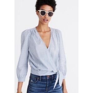 Madewell Austin Stripe Wrap top Blue & White Size XXS